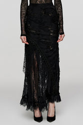 Jupe gothique déchirée en dentelle noire pour femmes